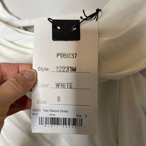 MAC DUGGAL BEADED CUFF DROP SHOULDER FAUX WRAP GOWN WHITE NWT (needs cleaning) - Picture 5 of 11